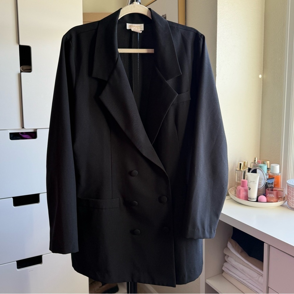 Roaman's Black Long Blazer Elegant Suit Jacket Size 18
